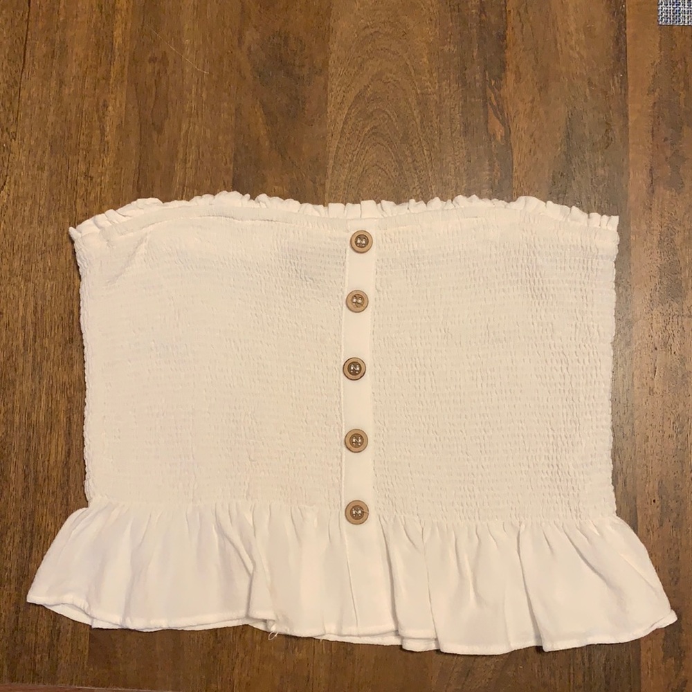 Strapless stretchy white crop top